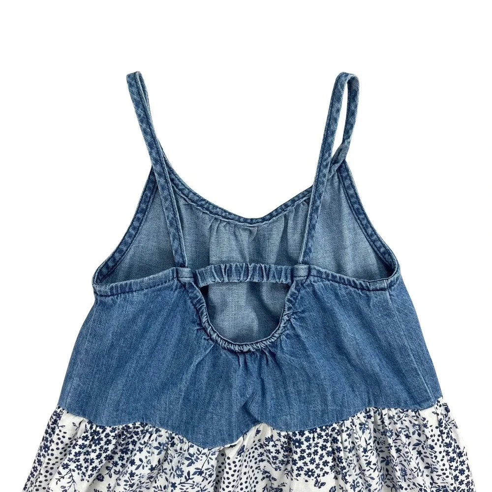 Oshkosh B'gosh Kids Girls Denim Patchwork‎ Floral Dress Blue Size 4T